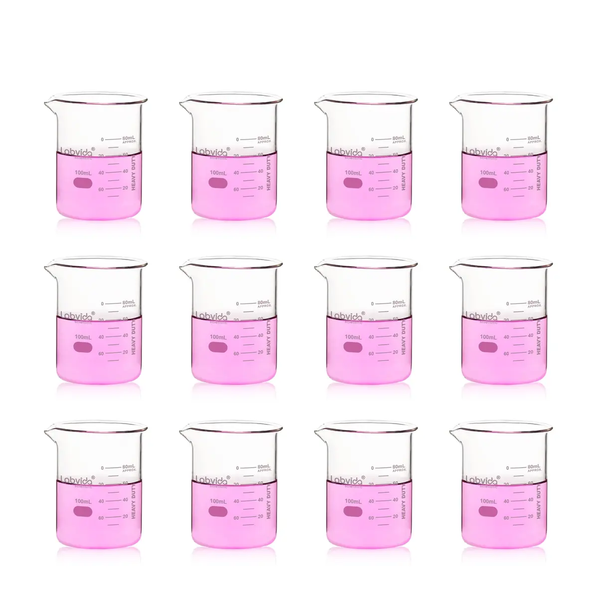 Labvida 12pcs 100ml Thick Glass Beakers | ASTM E960 Compliant, Low Form, Double Scale - main product image
