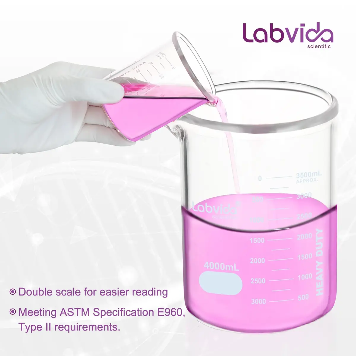 Labvida 12pcs 100ml Thick Glass Beakers | ASTM E960 Compliant, Low Form, Double Scale - view 6
