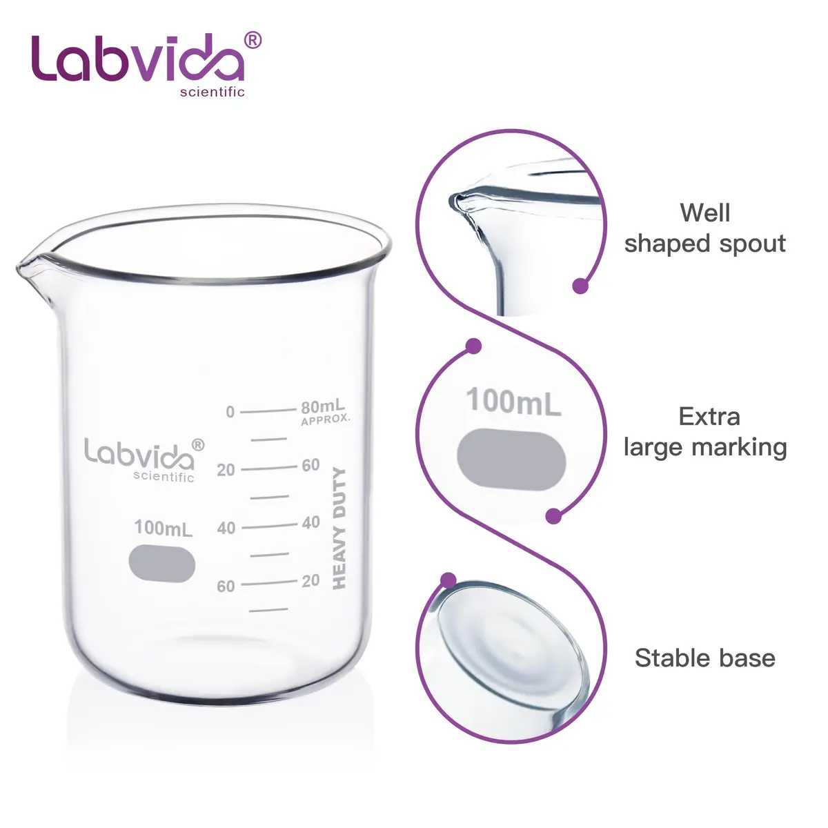 Labvida 12pcs 100ml Thick Glass Beakers | ASTM E960 Compliant, Low Form, Double Scale - view 3