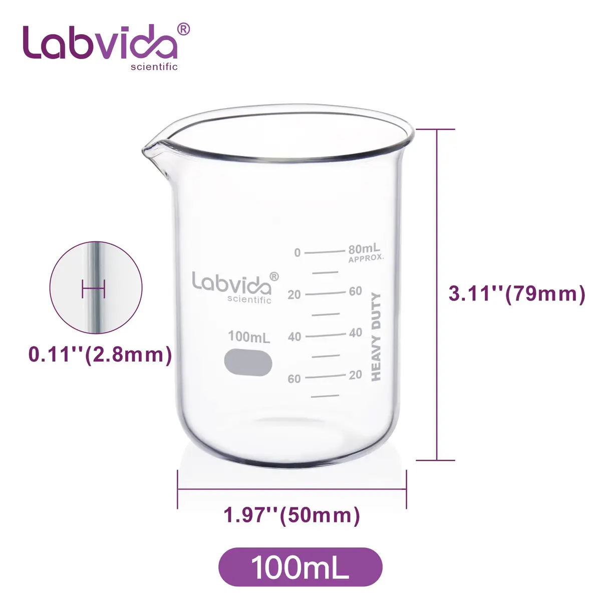 Labvida 12pcs 100ml Thick Glass Beakers | ASTM E960 Compliant, Low Form, Double Scale - view 4