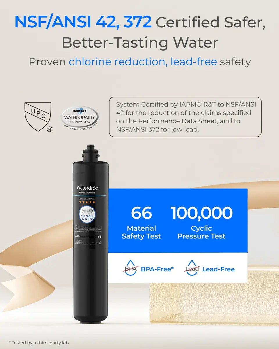 Waterdrop RF15 Under Sink Water Filter Replacement | Reduces PFOA/PFOS, PFAS, Lead, Chlorine, Bad Taste & Odor, 19,000 Gallons - view 5