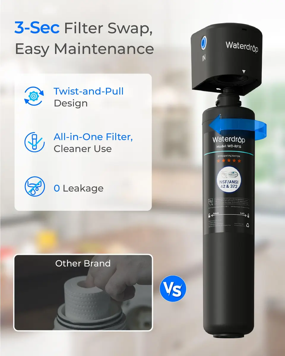 Waterdrop RF15 Under Sink Water Filter Replacement | Reduces PFOA/PFOS, PFAS, Lead, Chlorine, Bad Taste & Odor, 19,000 Gallons - view 6