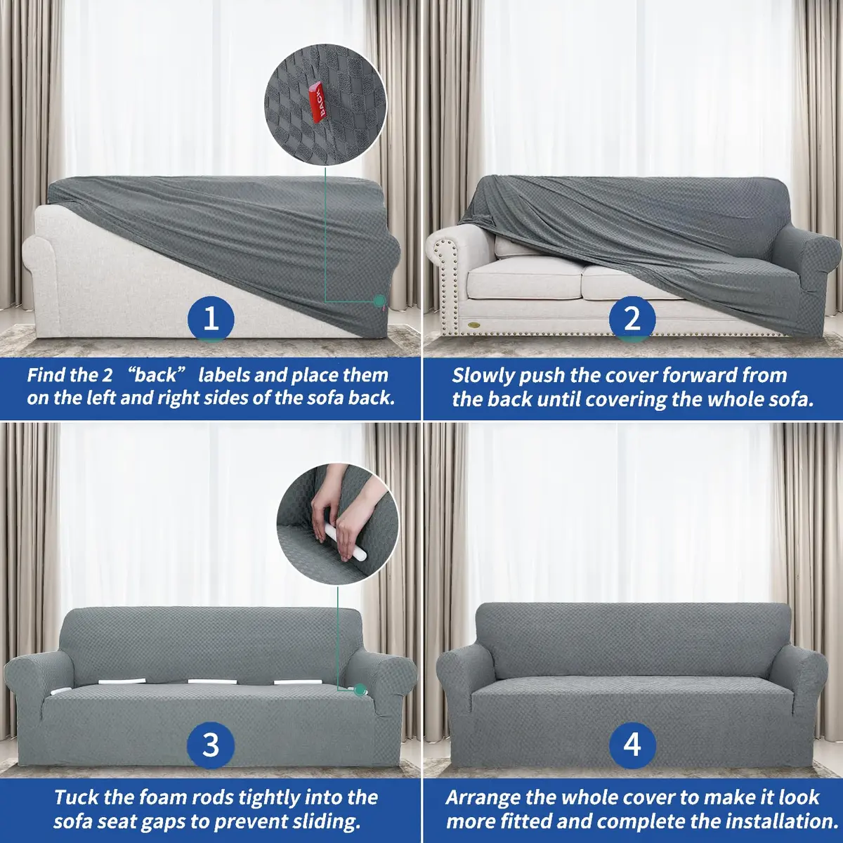 YEMYHOM Sofa Cover Jacquard Design High Stretch 71"-91" Light Gray | Pet & Kids Proof Elastic Furniture Protector - view 7
