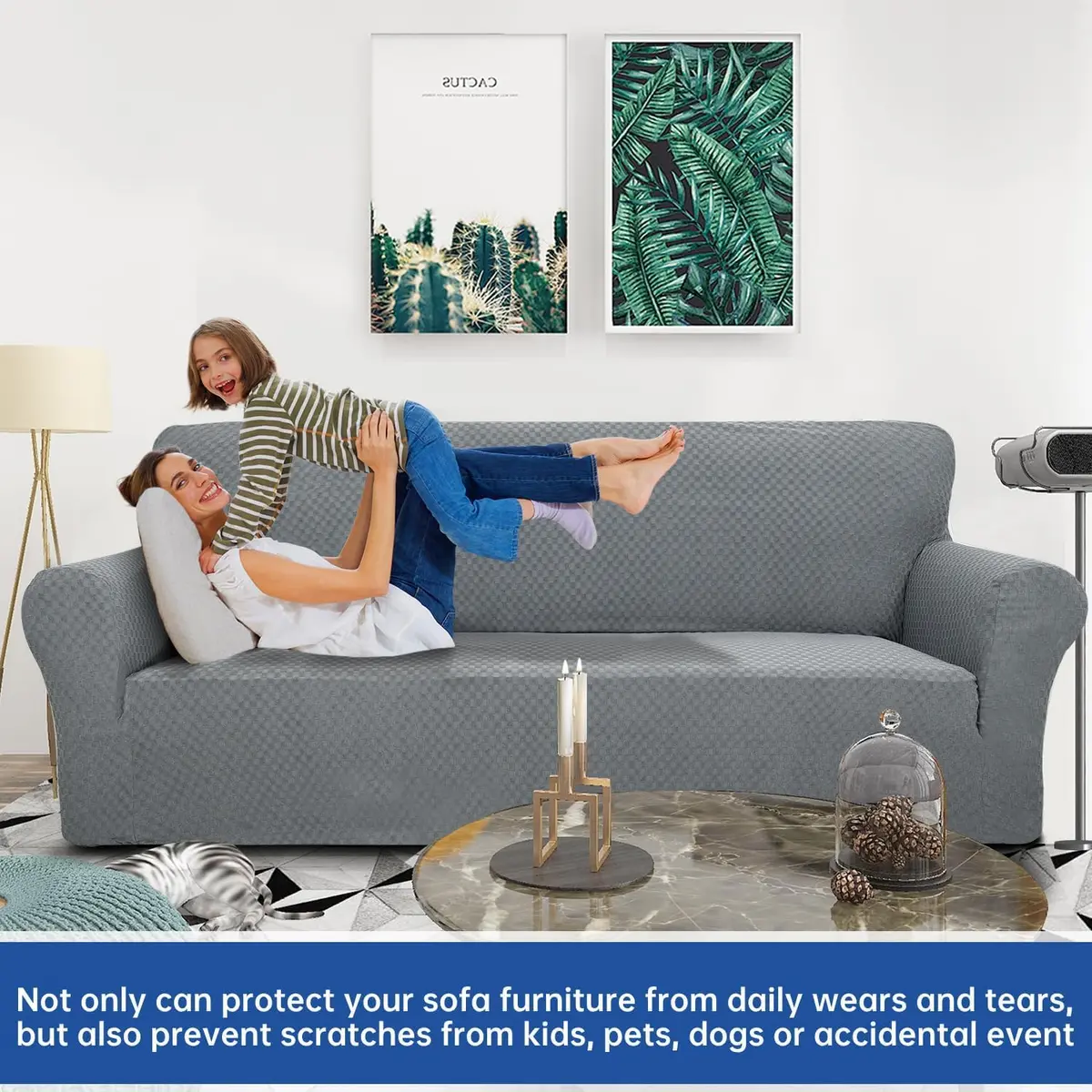 YEMYHOM Sofa Cover Jacquard Design High Stretch 71"-91" Light Gray | Pet & Kids Proof Elastic Furniture Protector - view 2