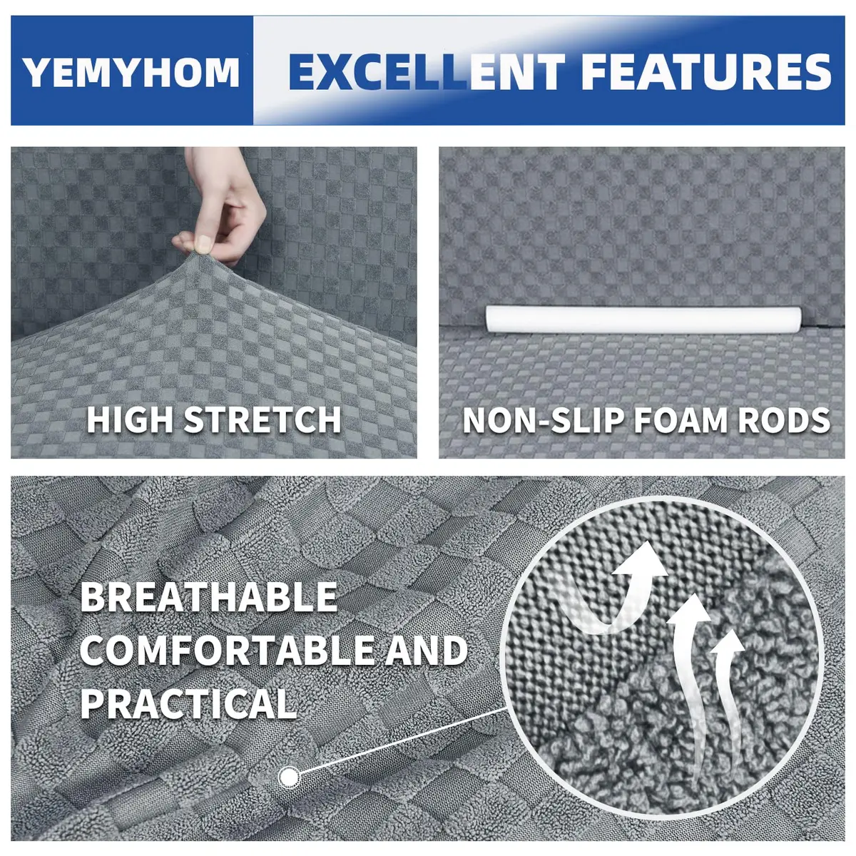 YEMYHOM Sofa Cover Jacquard Design High Stretch 71"-91" Light Gray | Pet & Kids Proof Elastic Furniture Protector - view 3