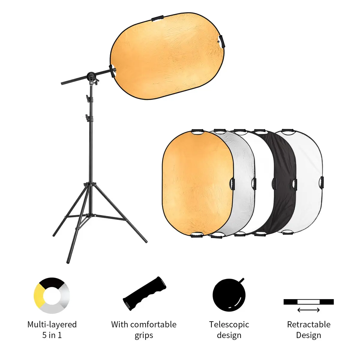 Selens Photography Reflector Stand Kit, 24x36 in 5-in-1 Reflectors | Portable, Adjustable, for Studio & Outdoor Use - view 2