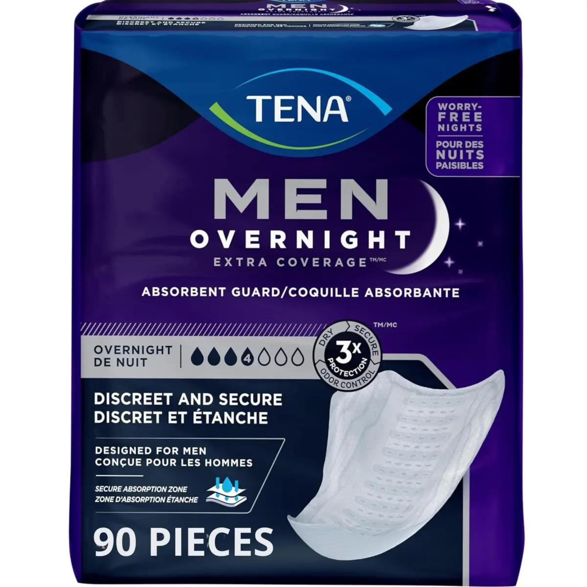 TENA Men Incontinence Guards, Overnight Absorbency & Odor Control | Discreet, Secure Fit for Men - main product image