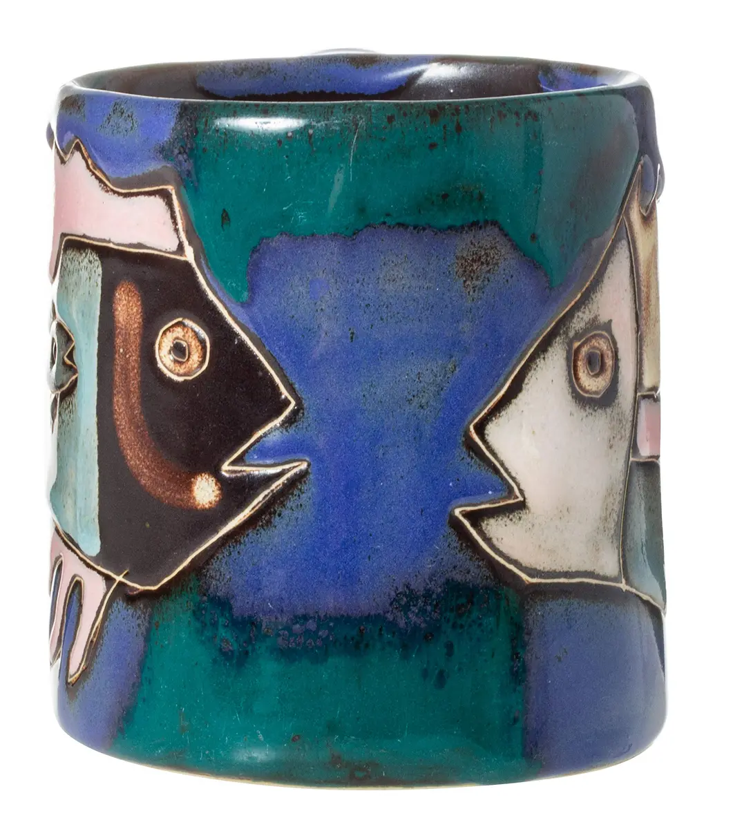 Stoneware Fish in Sea 16oz Mug | Handcrafted Ocean-Themed Coffee Cup - view 3