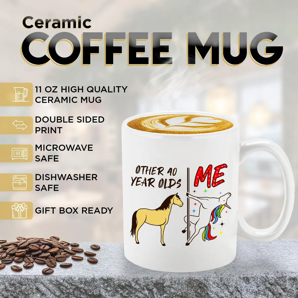 Veracco 40 Years Olds Ceramic Coffee Mug | Funny Birthday Gift for Him & Her - view 2