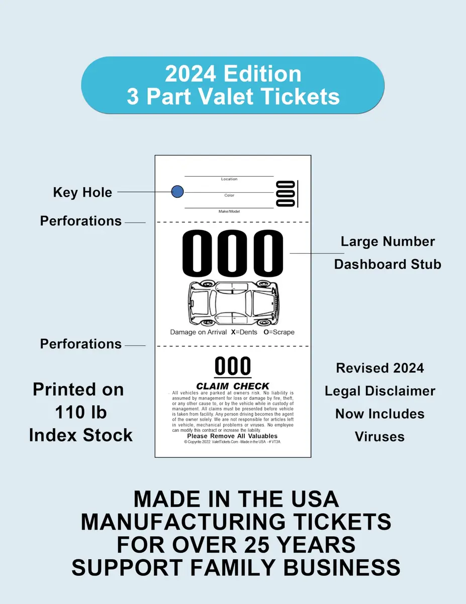 Valet Tickets .Com 3 Part Valet Parking Tickets 2000 Count | 110lb Card Stock White - view 4