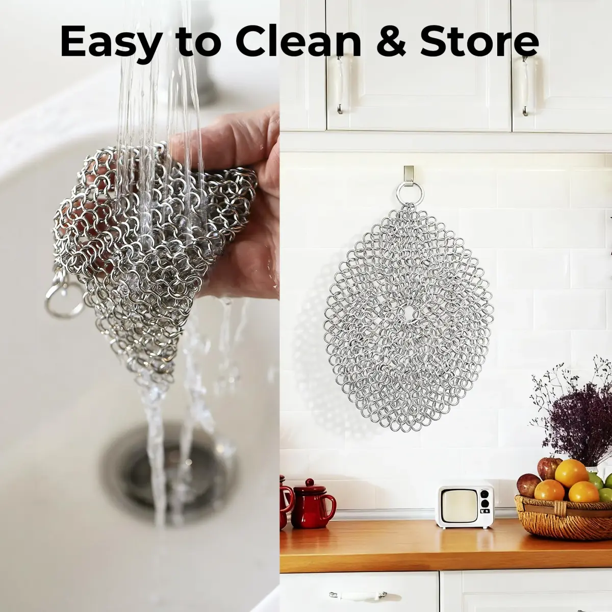 AMAGABELI GARDEN & HOME 7-inch Cast Iron Cleaner | Stainless Steel Chainmail Scrubber for Griddles, Woks, Pots (Silver) - view 8