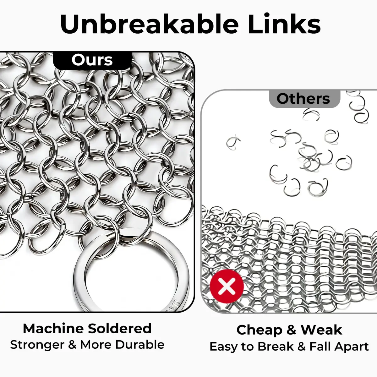 AMAGABELI GARDEN & HOME 7-inch Cast Iron Cleaner | Stainless Steel Chainmail Scrubber for Griddles, Woks, Pots (Silver) - view 3