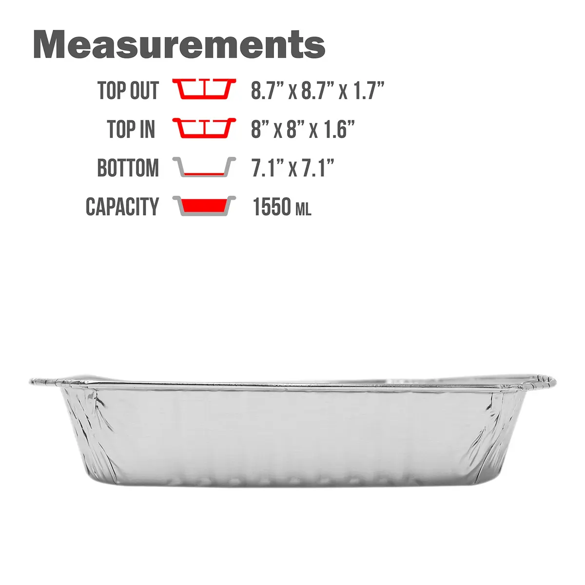 Fig & Leaf Heavy Duty Aluminum Foil Square Cake Pans 8” x 8” | Disposable & Recyclable - view 3