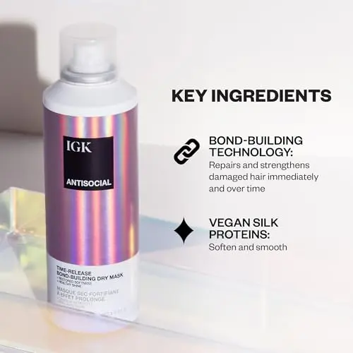 IGK Antisocial Bond-Building Dry Hair Mask Travel 50ml (1.7 Fl Oz) | Repairs Damage Overnight - view 3