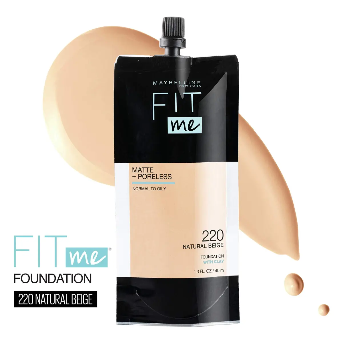 Maybelline Fit Me Matte + Poreless Liquid Foundation - 220 Natural Beige, 1.3 Fl Oz - view 2