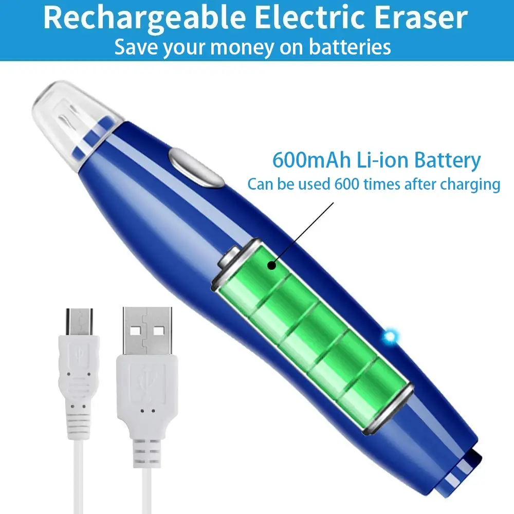 AFMAT Electric Eraser 140 Refills | Rechargeable Artist Drafting Tool in Blue - view 3