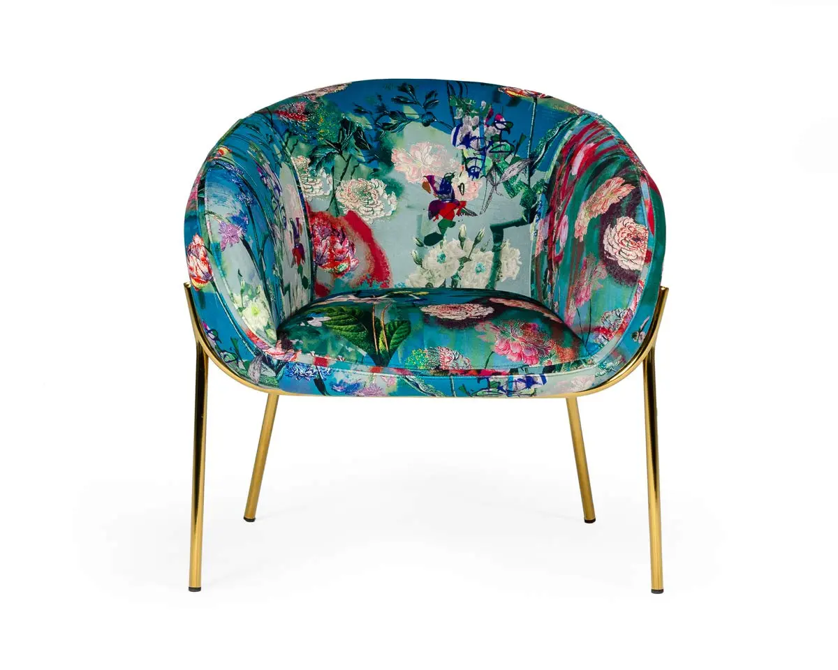 Limari Home Aloizia Collection Velvet Upholstered Dining Chair with Gold Stainless Steel Legs | Floral Design, 30x27.2x28.75 Inches - main product image