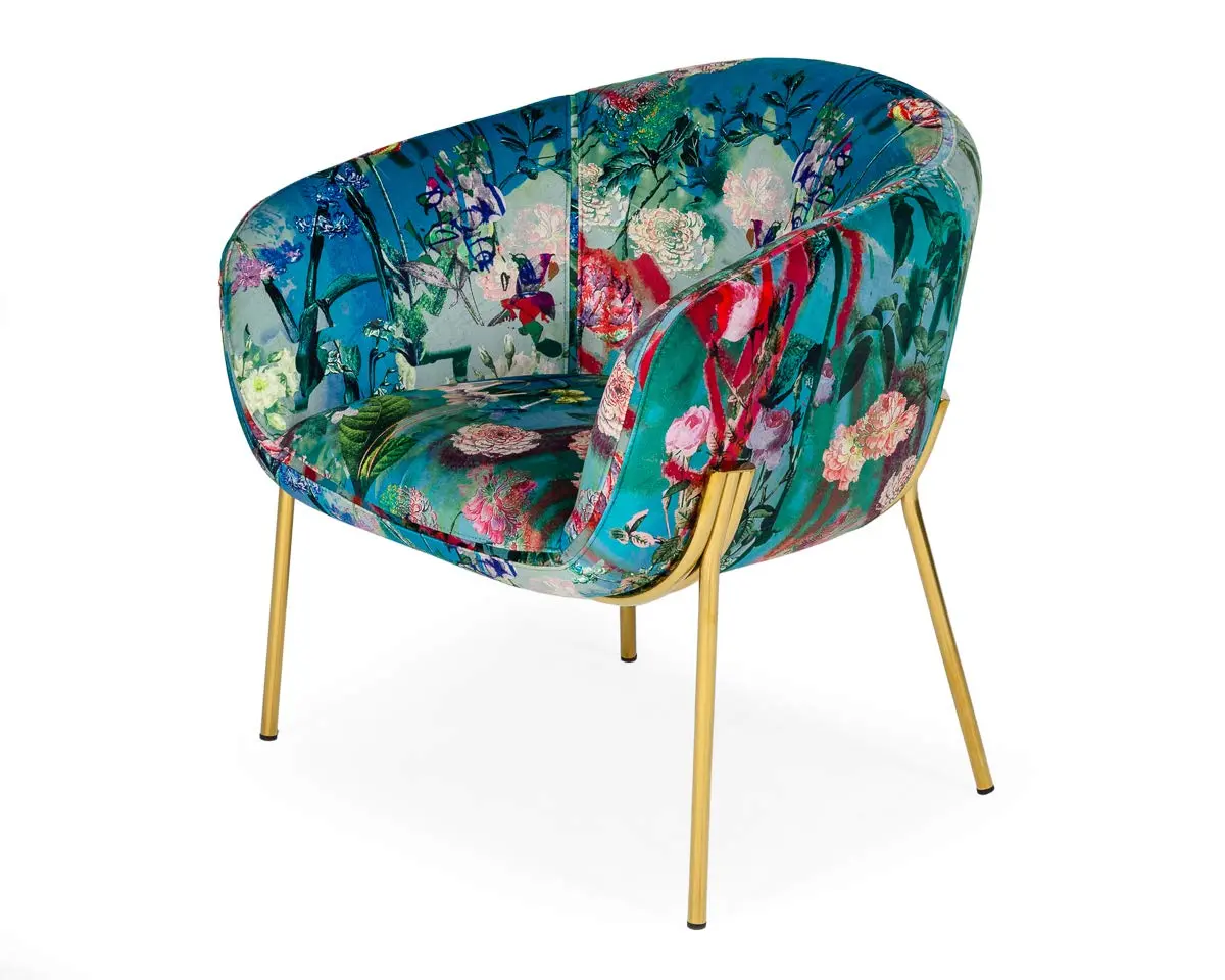 Limari Home Aloizia Collection Velvet Upholstered Dining Chair with Gold Stainless Steel Legs | Floral Design, 30x27.2x28.75 Inches - view 2