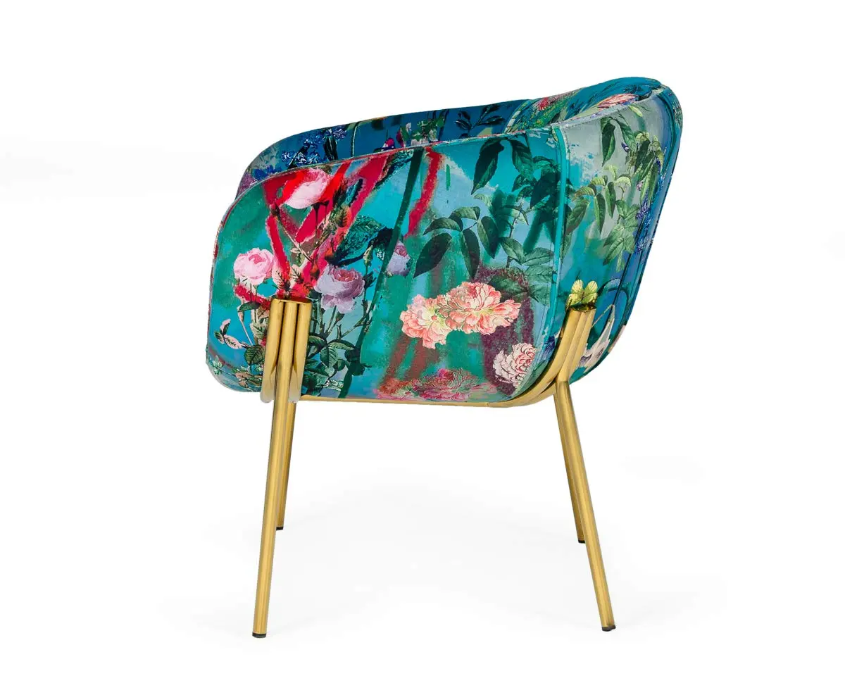 Limari Home Aloizia Collection Velvet Upholstered Dining Chair with Gold Stainless Steel Legs | Floral Design, 30x27.2x28.75 Inches - view 3