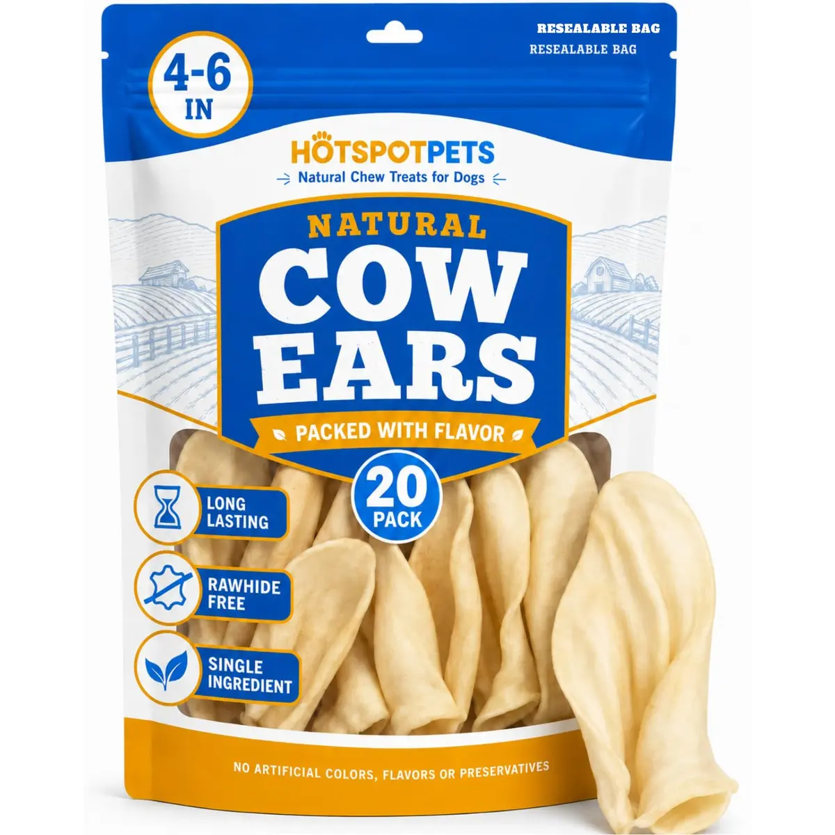 hotspot pets All-Natural Cow Ears Dog Chews (20 Pack) | Long-Lasting, Digestible, Healthy Teeth & Gums - main product image