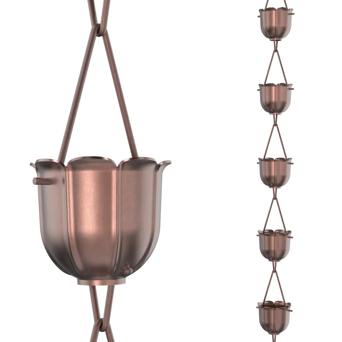 Rain Chains Direct Flutes Rain Chain 8.5 ft | Pure Solid Copper Outdoor Decor - main product image
