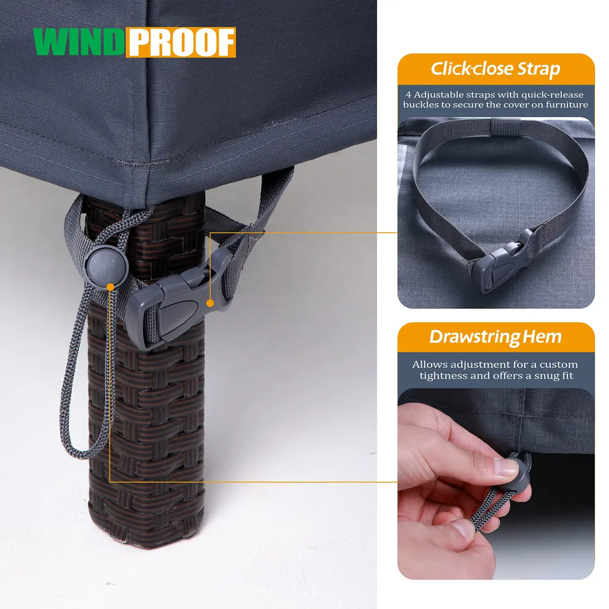 F&J Outdoors Patio Outdoor Furniture Cover, Grey, 86"W x 44"D x 27.5"H | Heavy Duty Waterproof UV Resistant - view 6