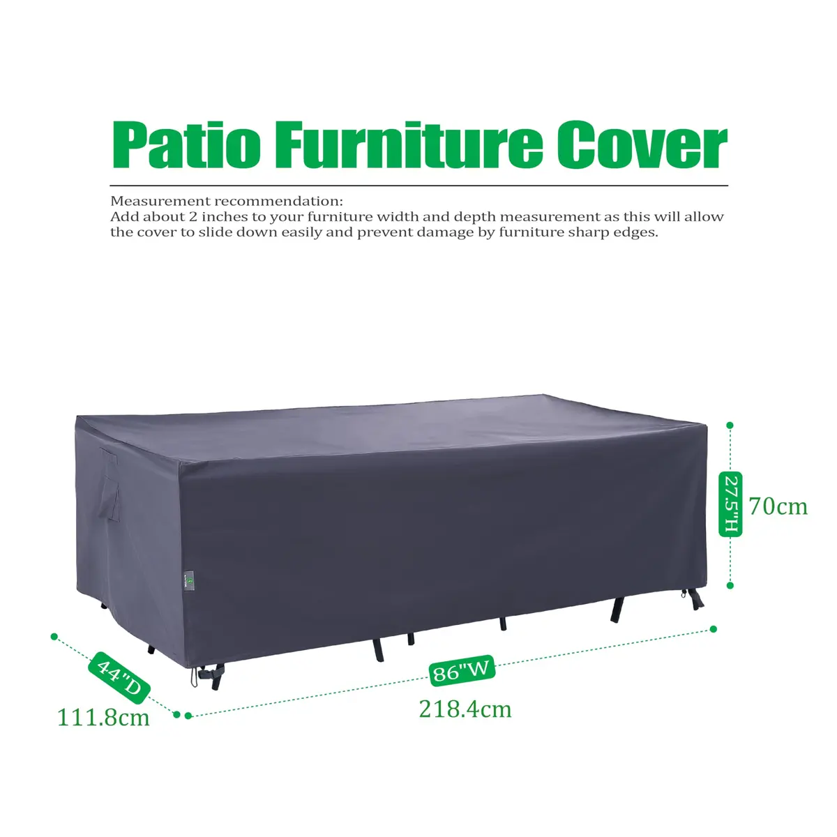 F&J Outdoors Patio Outdoor Furniture Cover, Grey, 86"W x 44"D x 27.5"H | Heavy Duty Waterproof UV Resistant - view 2
