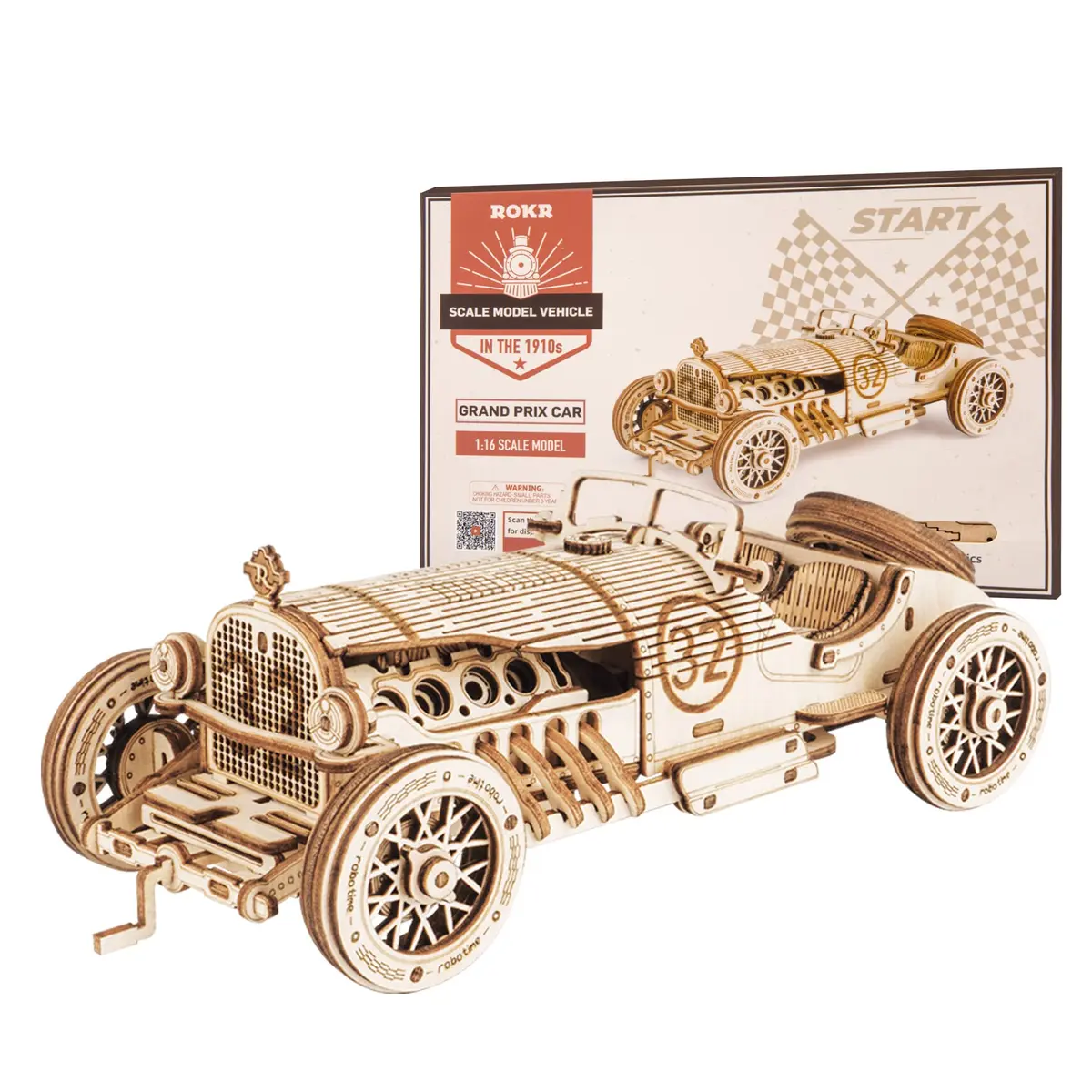 ROKR 3D Wooden Puzzle Car Model Kit - Advanced Brain Teaser for Adults, 220 pcs, 18.9cm x 8cm | Unique Gift - main product image