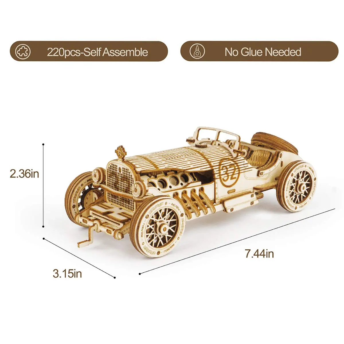 ROKR 3D Wooden Puzzle Car Model Kit - Advanced Brain Teaser for Adults, 220 pcs, 18.9cm x 8cm | Unique Gift - view 5
