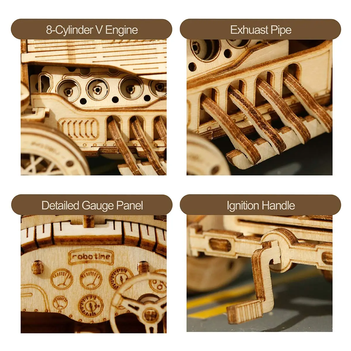 ROKR 3D Wooden Puzzle Car Model Kit - Advanced Brain Teaser for Adults, 220 pcs, 18.9cm x 8cm | Unique Gift - view 3