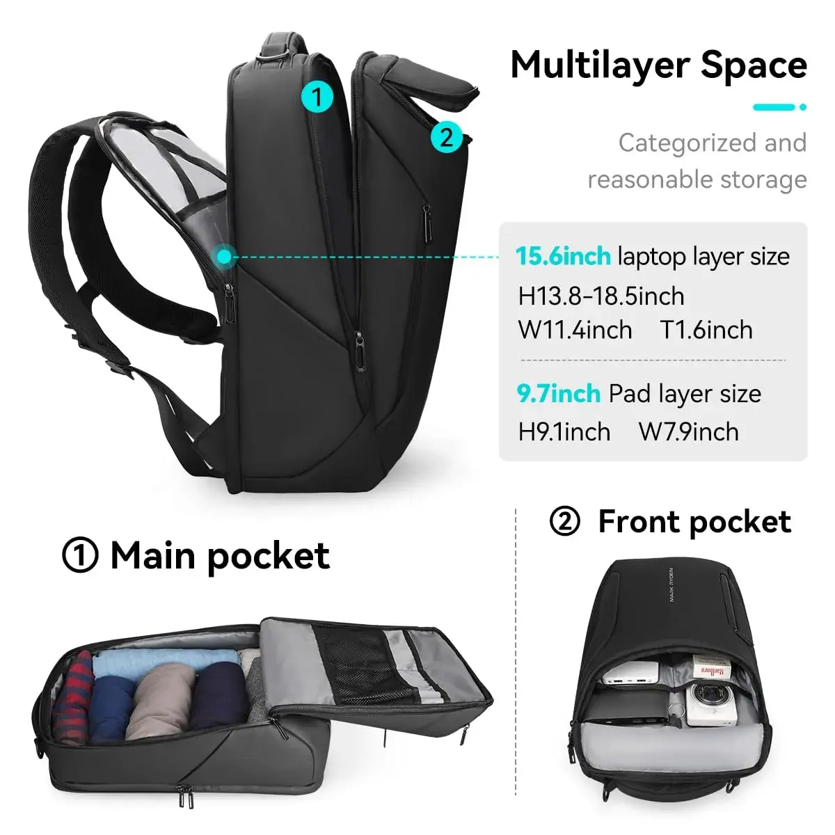 MARK RYDEN Business Backpack for Men, 17.3 Inch Laptop Backpack | Water Resistant with USB Port - view 3