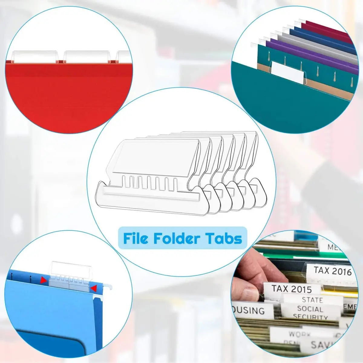 PAXCOO Hanging File Folder Tabs & Inserts 50 Sets | Transparent & White, 2-inch Wide - view 4