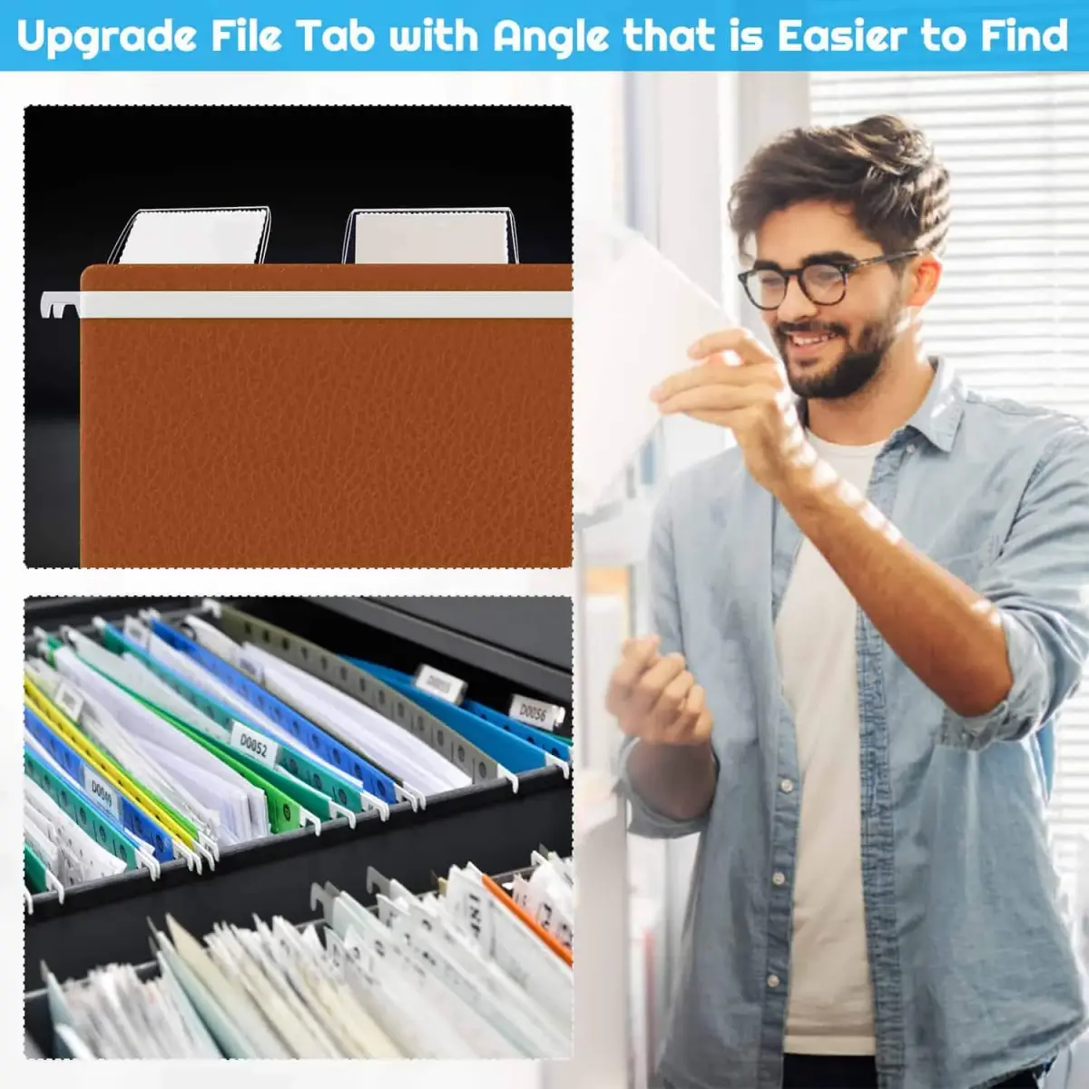 PAXCOO Hanging File Folder Tabs & Inserts 50 Sets | Transparent & White, 2-inch Wide - view 5