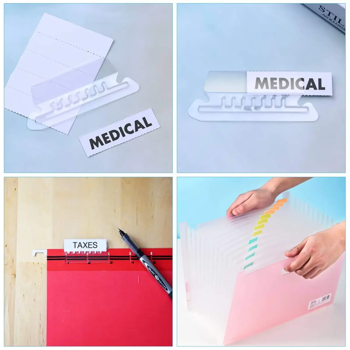 PAXCOO Hanging File Folder Tabs & Inserts 50 Sets | Transparent & White, 2-inch Wide - view 6