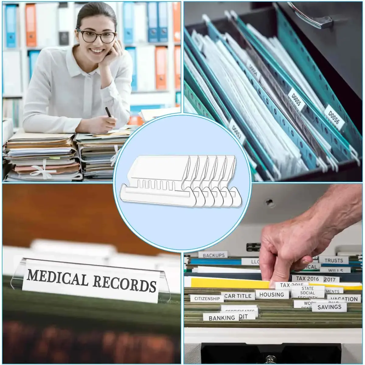 PAXCOO Hanging File Folder Tabs & Inserts 50 Sets | Transparent & White, 2-inch Wide - view 7