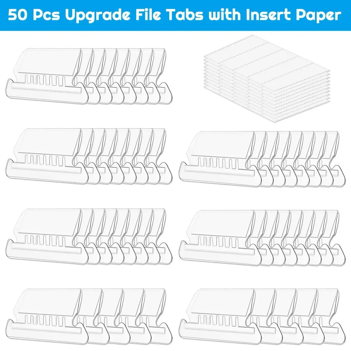 PAXCOO Hanging File Folder Tabs & Inserts 50 Sets | Transparent & White, 2-inch Wide - view 2