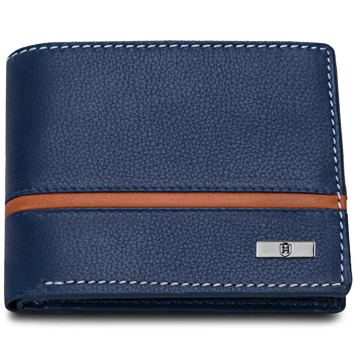 HORNBULL Denial Leather Wallet for Men | Men's RFID Blocking Two Fold Wallet Navy 11.4cm x 9.4cm x 2.9cm | Genuine Leather Bi-Fold with RFID Protection - main product image