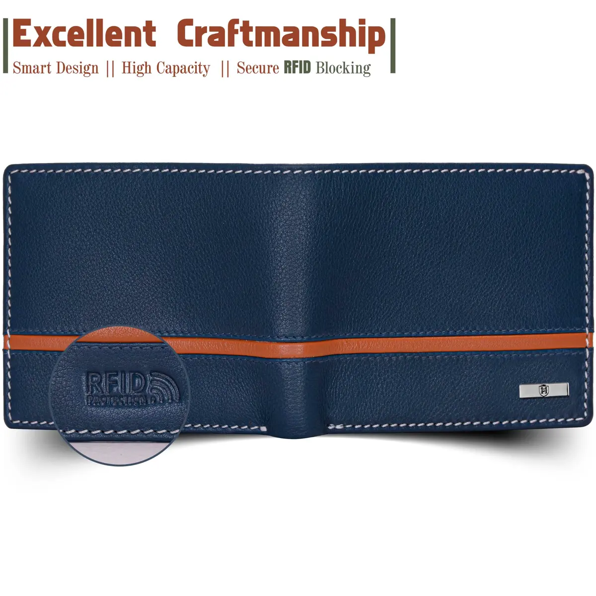 HORNBULL Denial Leather Wallet for Men | Men's RFID Blocking Two Fold Wallet Navy 11.4cm x 9.4cm x 2.9cm | Genuine Leather Bi-Fold with RFID Protection - view 5