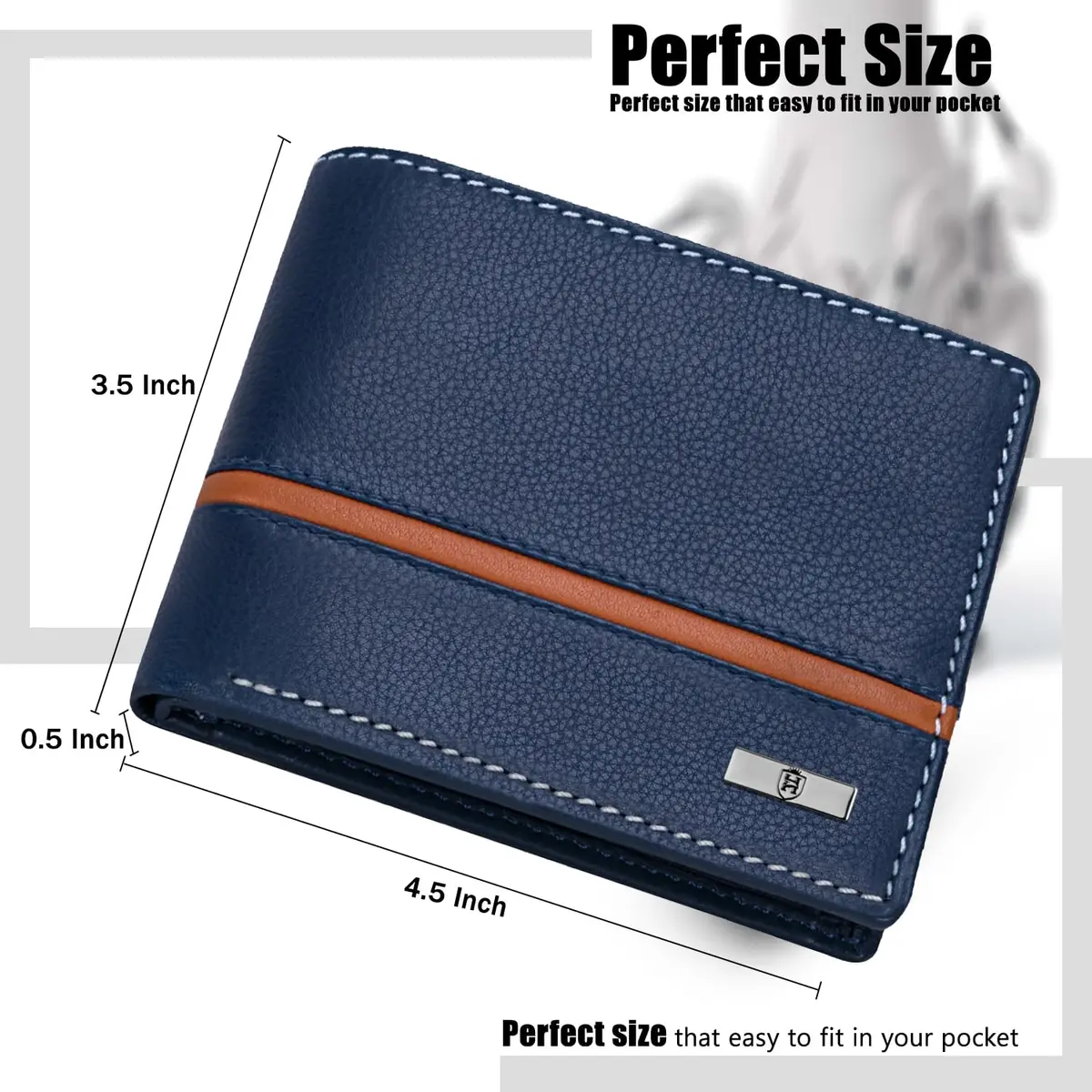 HORNBULL Denial Leather Wallet for Men | Men's RFID Blocking Two Fold Wallet Navy 11.4cm x 9.4cm x 2.9cm | Genuine Leather Bi-Fold with RFID Protection - view 9