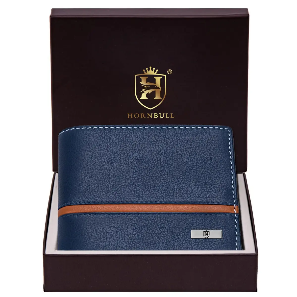 HORNBULL Denial Leather Wallet for Men | Men's RFID Blocking Two Fold Wallet Navy 11.4cm x 9.4cm x 2.9cm | Genuine Leather Bi-Fold with RFID Protection - view 2