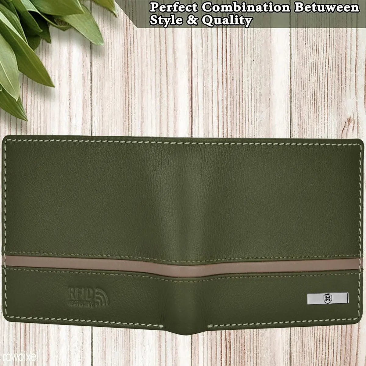 HORNBULL Denial Leather Wallet for Men | Olive | 114mm (4.49in) x 94mm (3.7in) x 13mm (0.51in) | RFID Blocking Bi-Fold Wallet - view 7