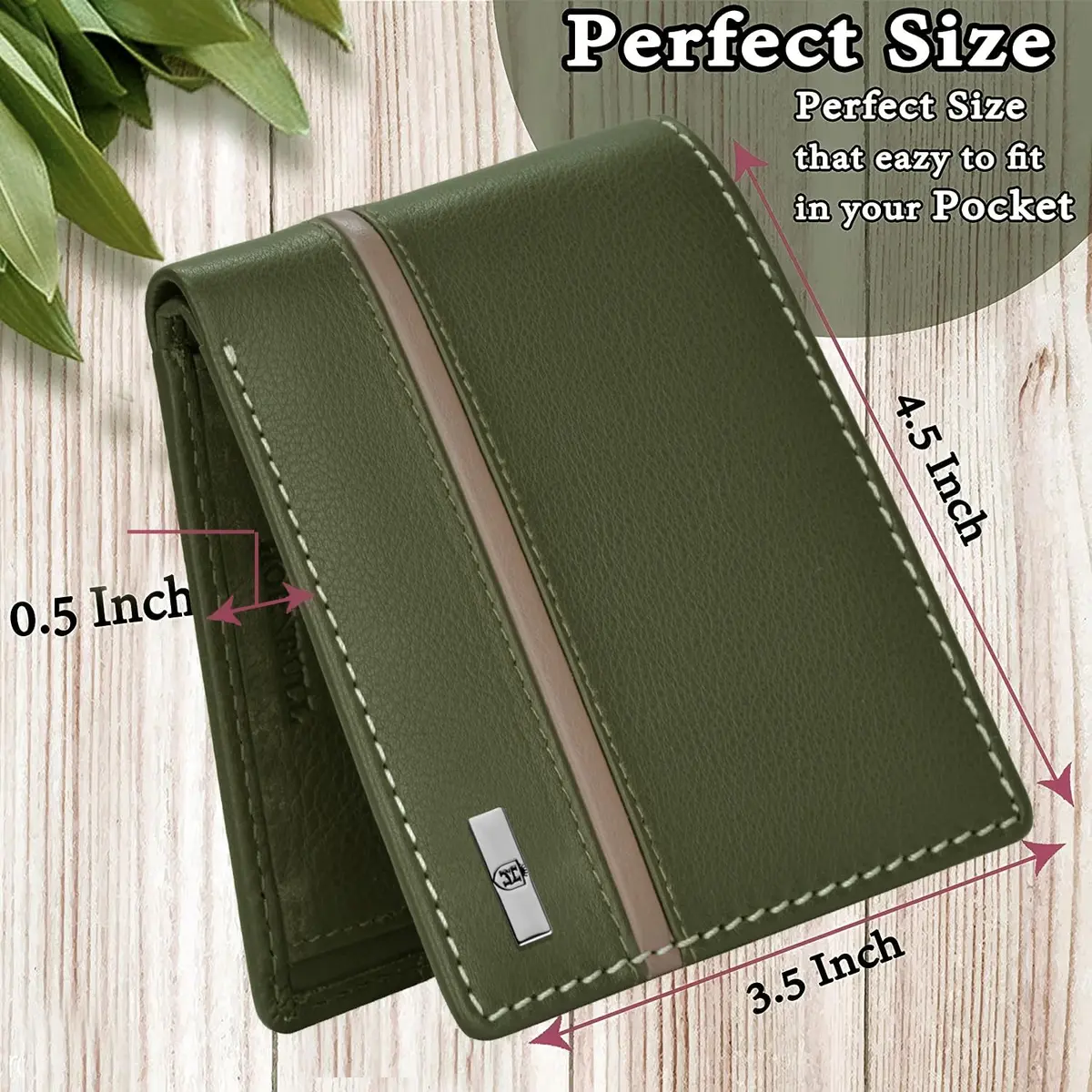 HORNBULL Denial Leather Wallet for Men | Olive | 114mm (4.49in) x 94mm (3.7in) x 13mm (0.51in) | RFID Blocking Bi-Fold Wallet - view 8