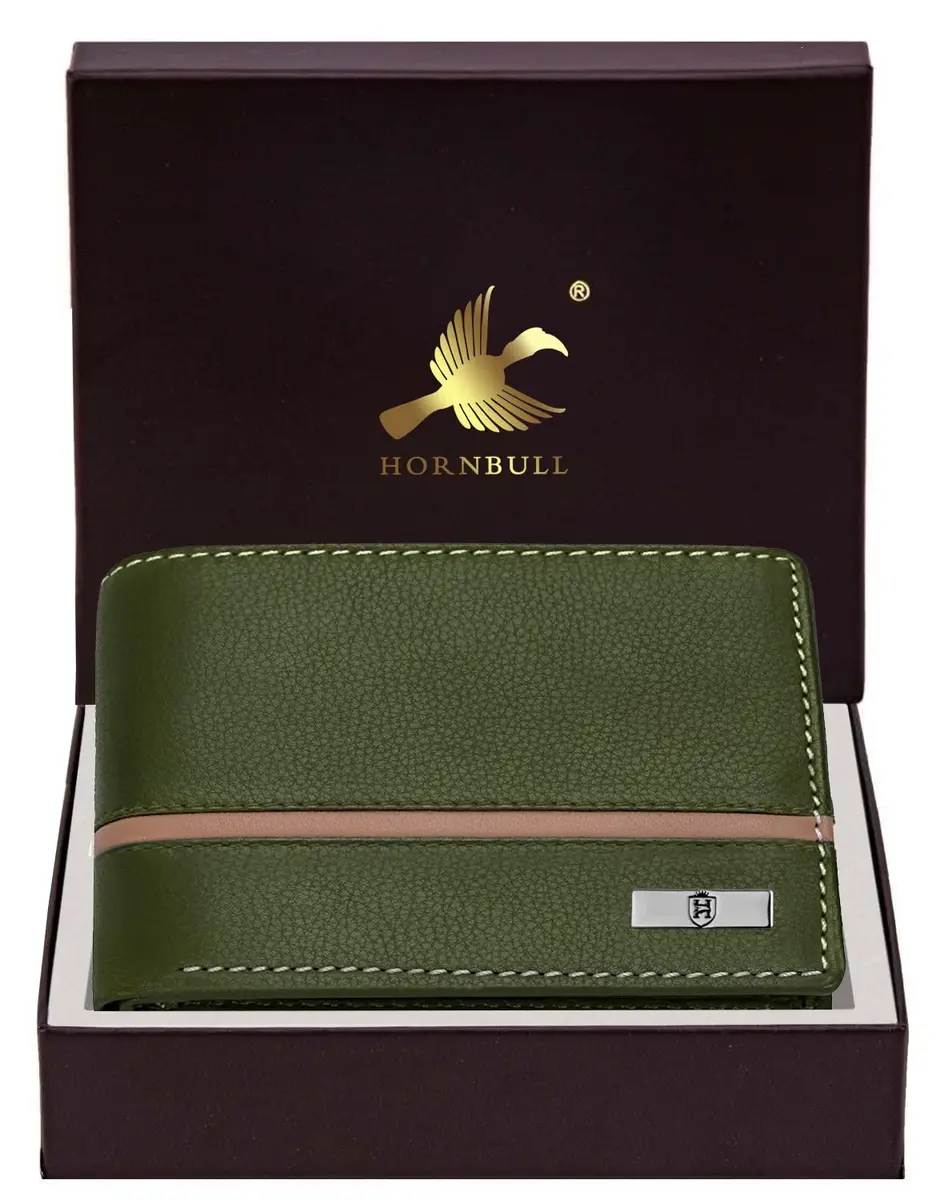 HORNBULL Denial Leather Wallet for Men | Olive | 114mm (4.49in) x 94mm (3.7in) x 13mm (0.51in) | RFID Blocking Bi-Fold Wallet - view 2