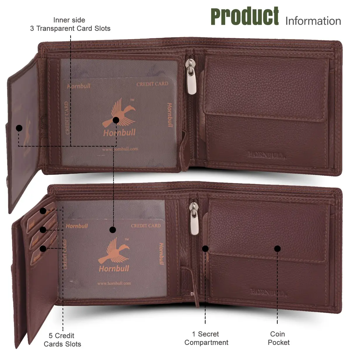 HORNBULL Denial Leather Wallet for Men | Brown Two Fold Wallet with RFID Blocking | 11 cm (W) x 9 cm (H) - view 4