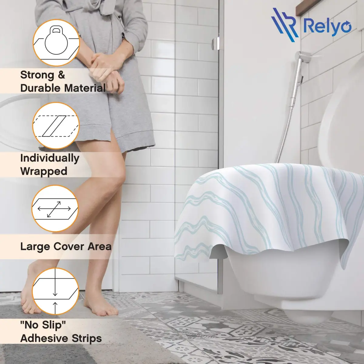 Relyo Disposable Toilet Seat Covers for Travel – 20 Pack (Waves) | Waterproof & Non-Slip for Potty Training - view 5