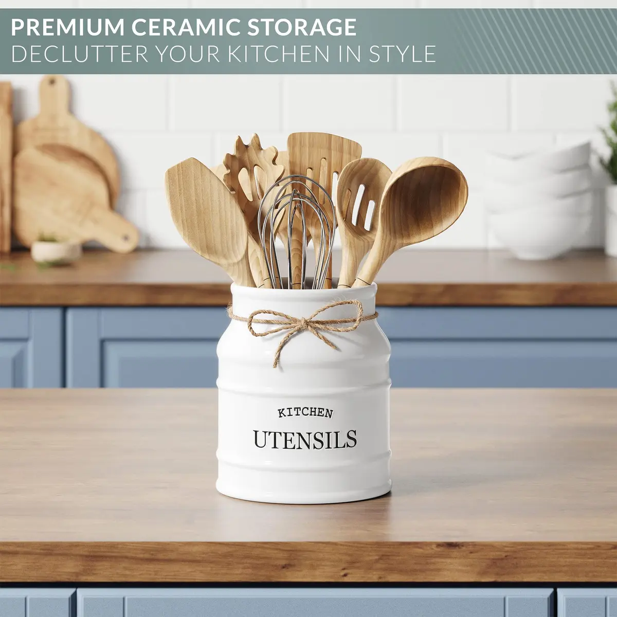 Barnyard Designs Ceramic Kitchen Utensil Holder Countertop 6.75" (White) | Rustic Farmhouse Decor - view 6