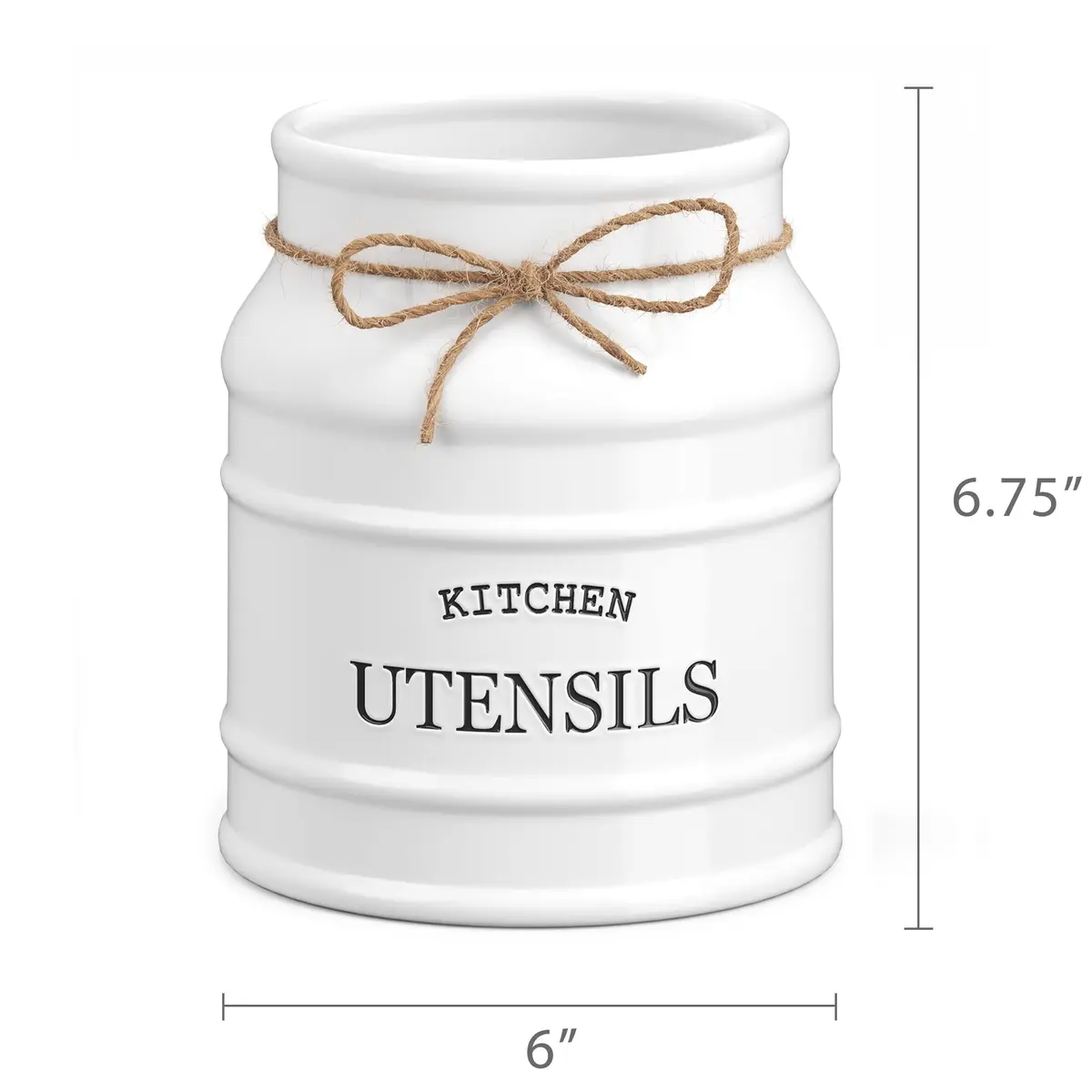 Barnyard Designs Ceramic Kitchen Utensil Holder Countertop 6.75" (White) | Rustic Farmhouse Decor - view 7