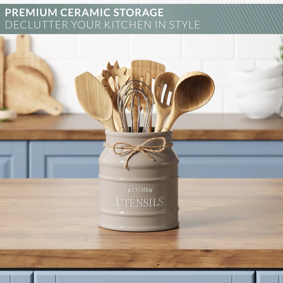 Barnyard Designs Ceramic Kitchen Utensil Holder Countertop 6.75" | Rustic Farmhouse Decor (70-120 chars) - view 5