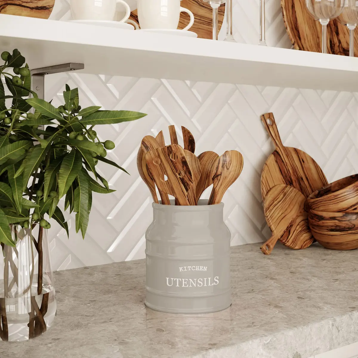 Barnyard Designs Ceramic Kitchen Utensil Holder Countertop 6.75" | Rustic Farmhouse Decor (70-120 chars) - view 6