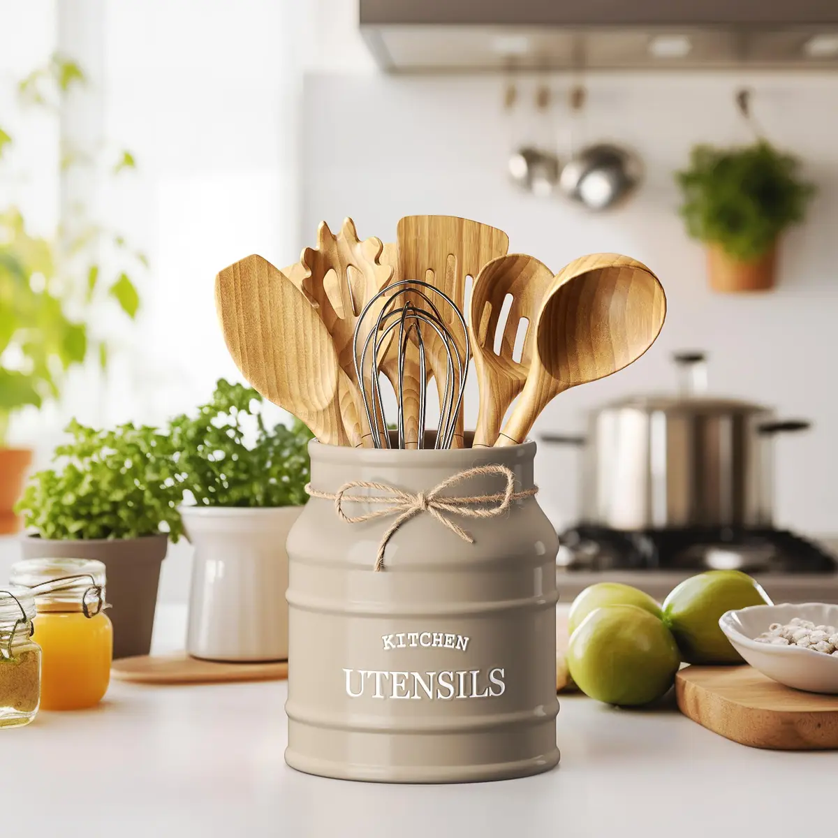 Barnyard Designs Ceramic Kitchen Utensil Holder Countertop 6.75" | Rustic Farmhouse Decor (70-120 chars) - view 2